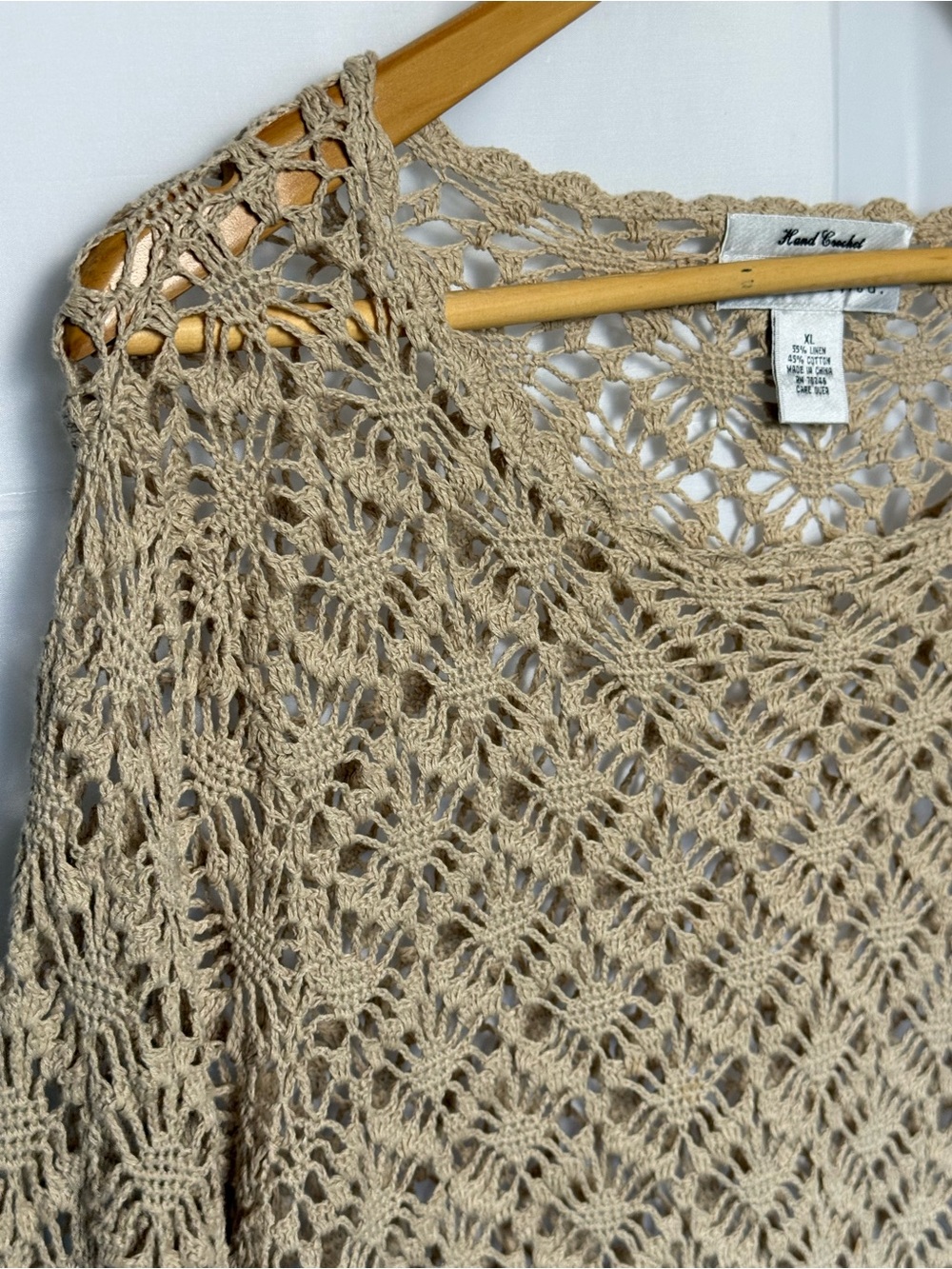 Pursuits Ltd Hand Crochet Linen Cotton Blend Open Knit Sweater Boho XL - Picture 4 of 6